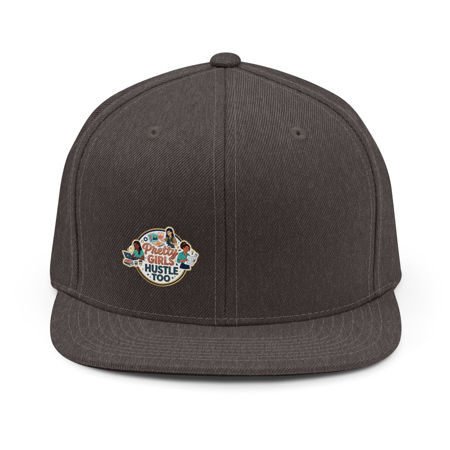 Snapback Hat — "Girlz Hustle Too" Retro Floral Logo Cap