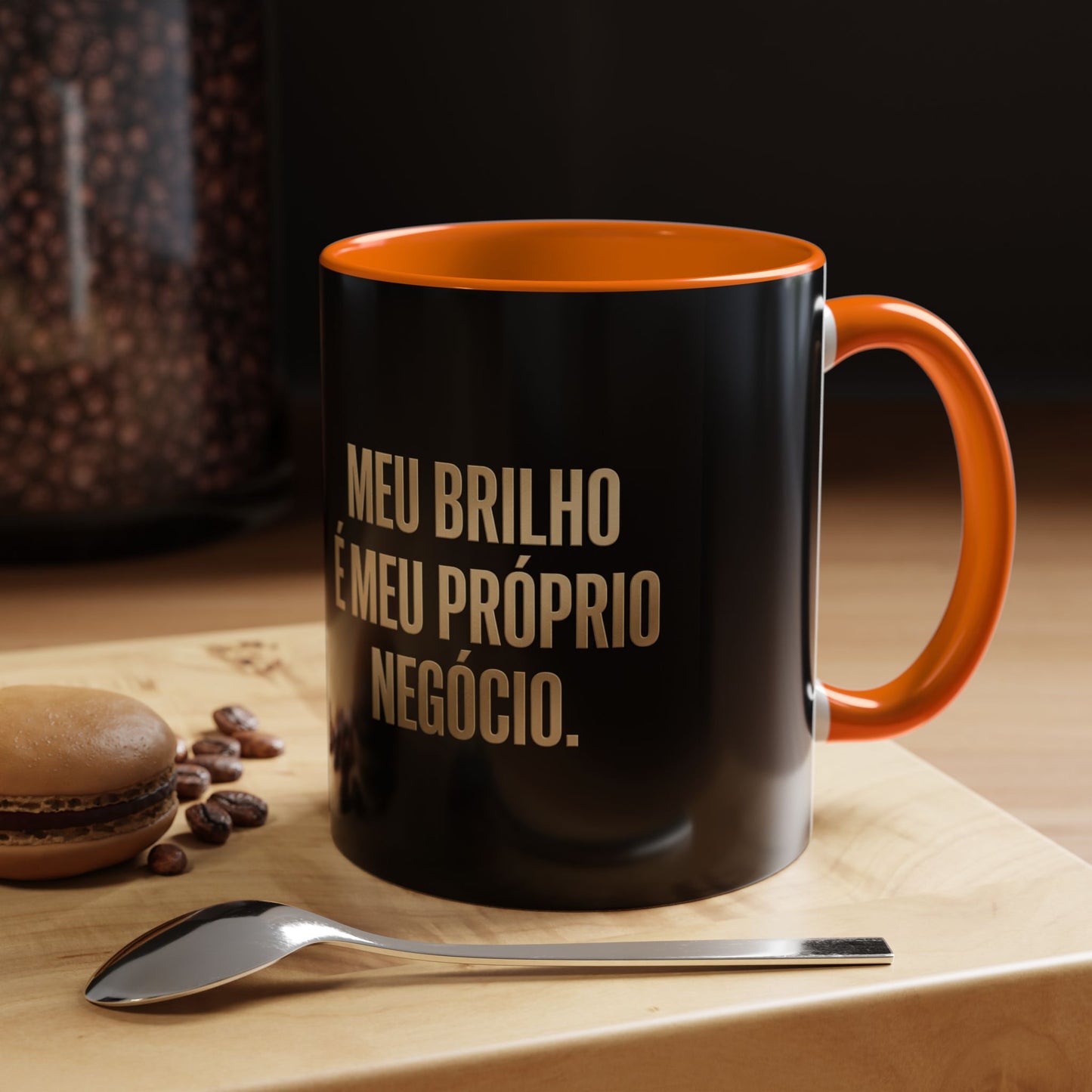 Caneca de café - Caneca inspiradora com detalhes pretos "Meu Brilho É Meu Próprio Negócio" (11/15 onças)