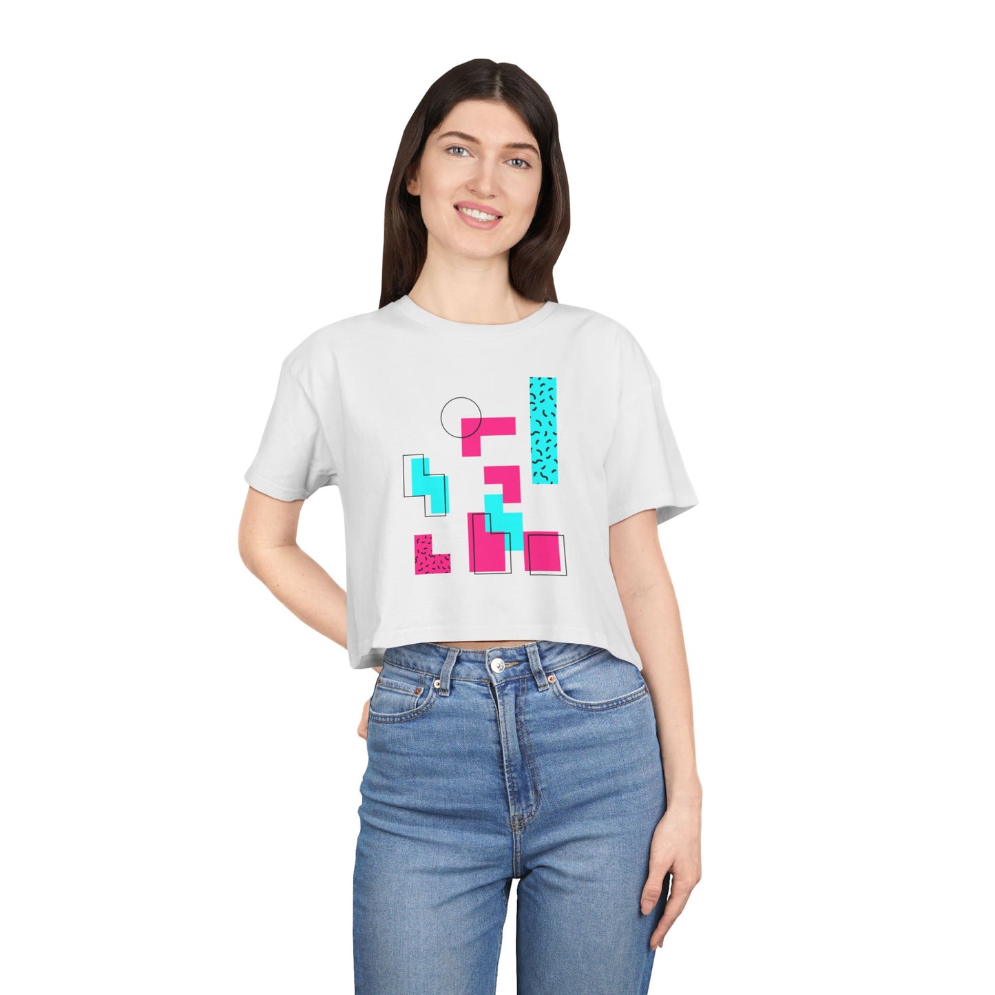 Retro Geometric Crop Tee — 80s Memphis Pattern Women's Top