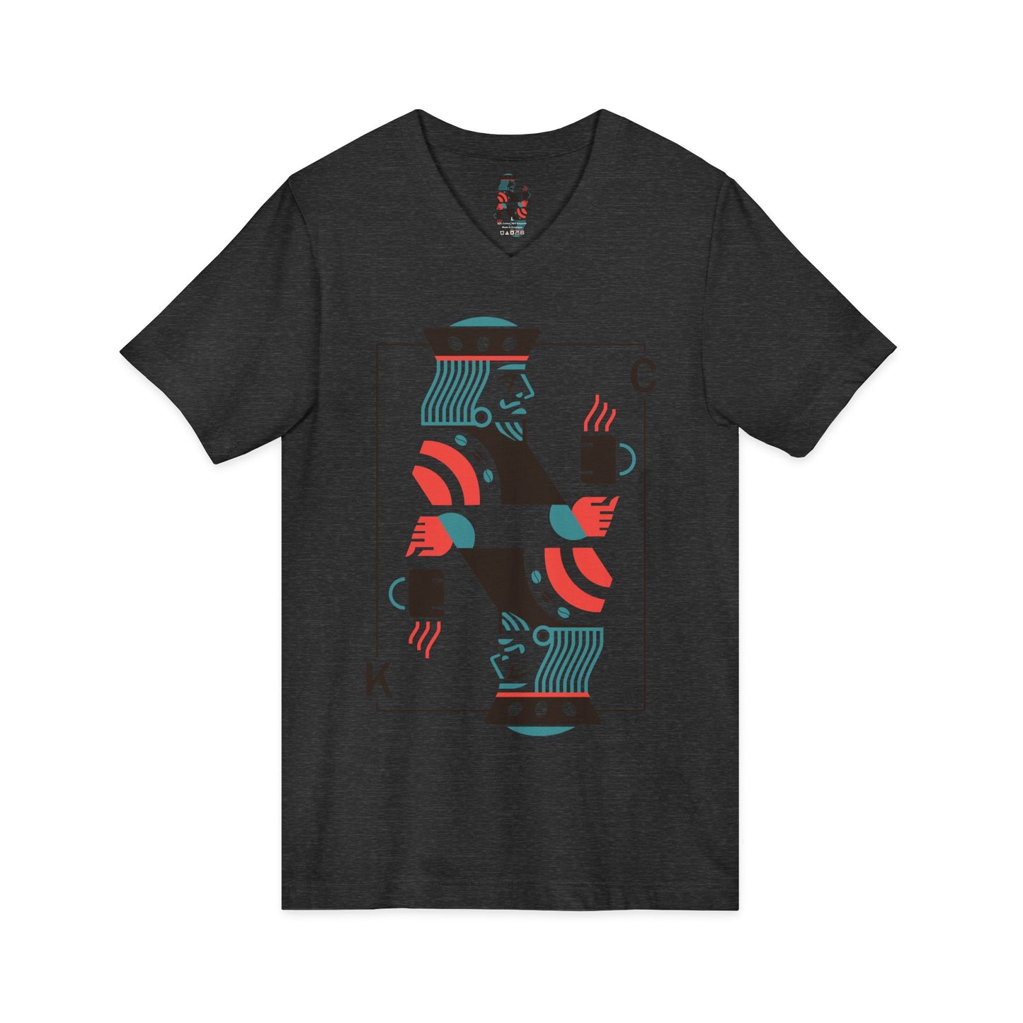 King of Cups Playing Card V‑Neck Tee — Retro Minimalist Tarot/Deck Design