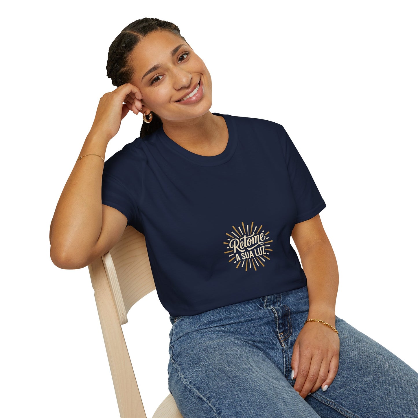 Camiseta — "Retome a sua luz" (Estampa Sunburst)