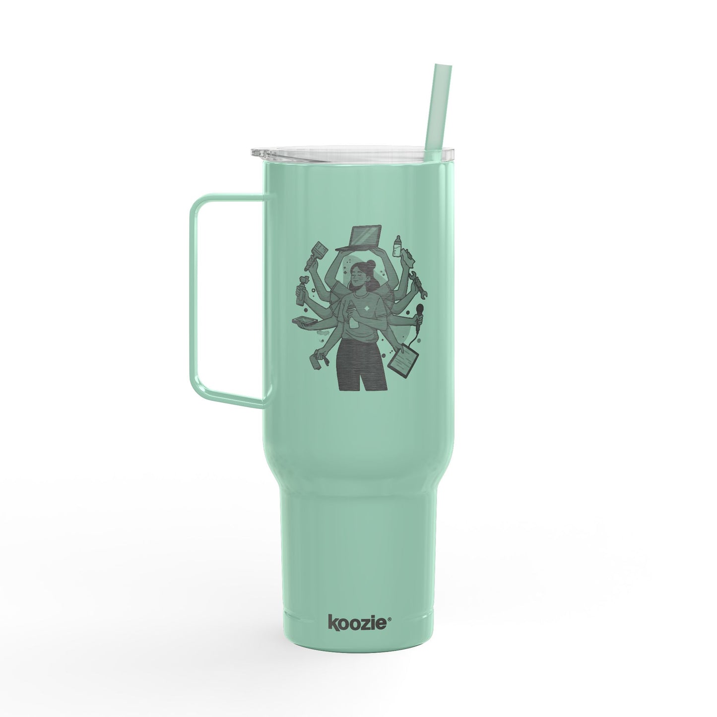 40oz Engraved Insulated Tumbler - Multi-Tasking Woman Design - Copo Térmico de 40oz Gravado – Design "Mulher Multitarefa"