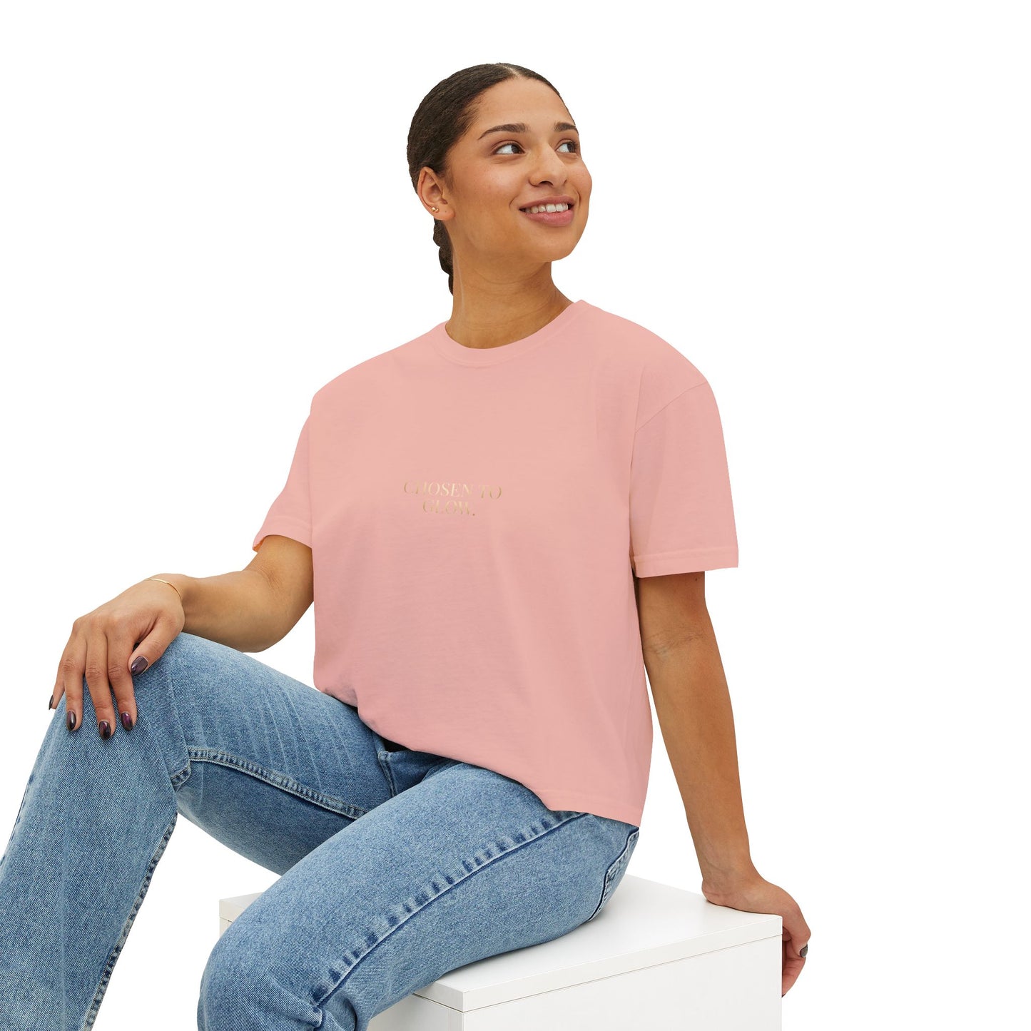 Minimalist Women's Boxy Tee — 'Carefree & Calm' Embroidered Crop T-Shirt