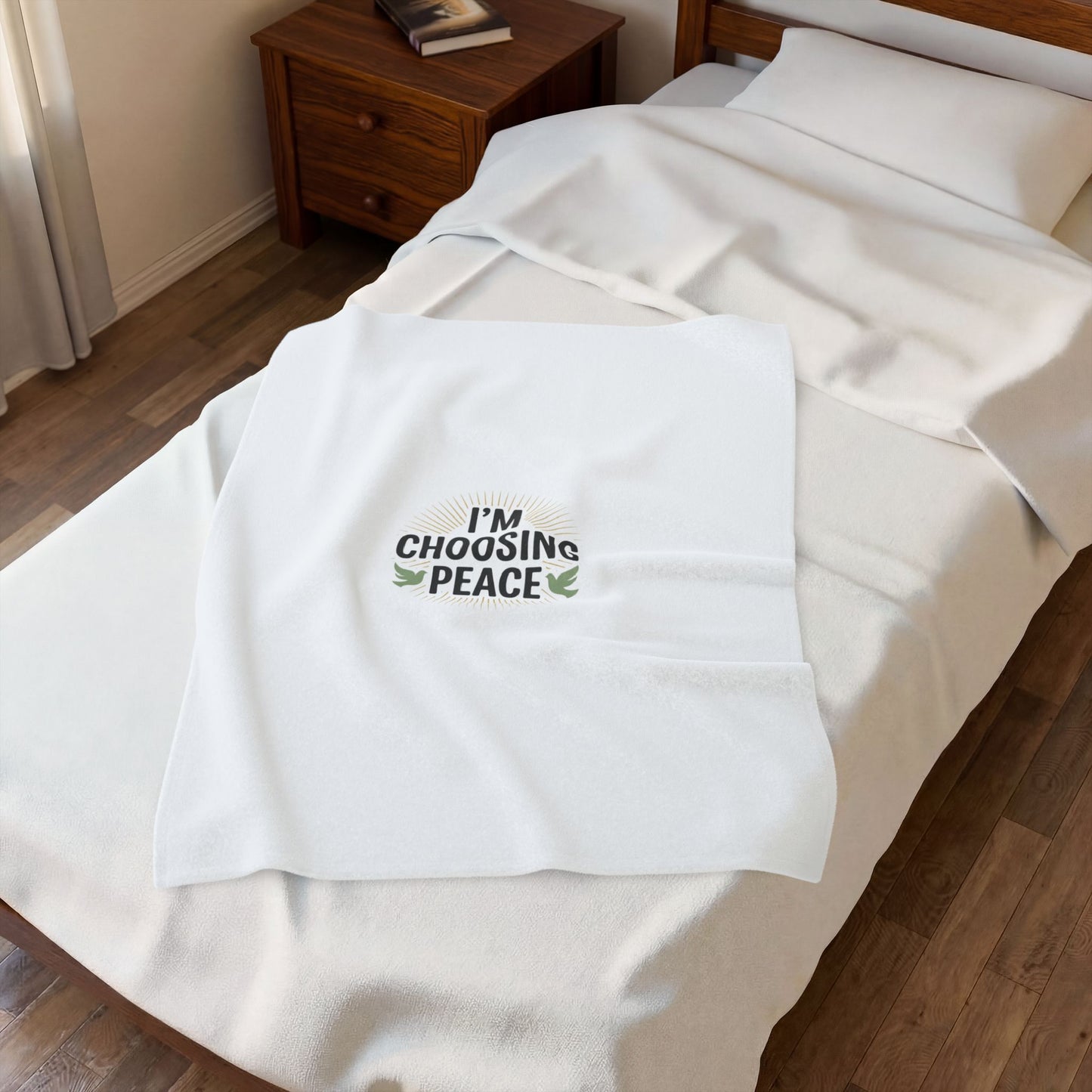 Velveteen Plush Blanket — “I’m Choosing Peace” Cozy Throw for Mindfulness & Gifts