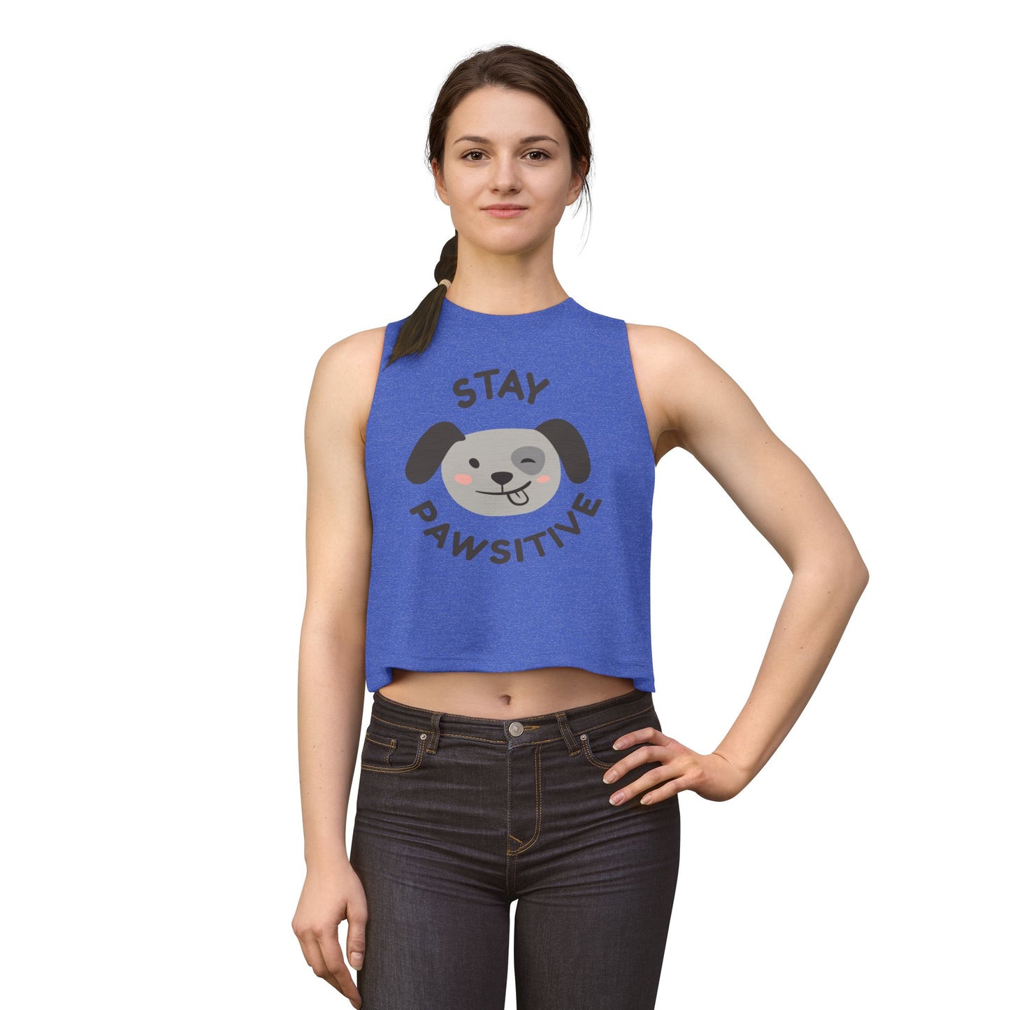 Stay Pawsitive Crop Top — Cute Dog Graphic Women's Tank