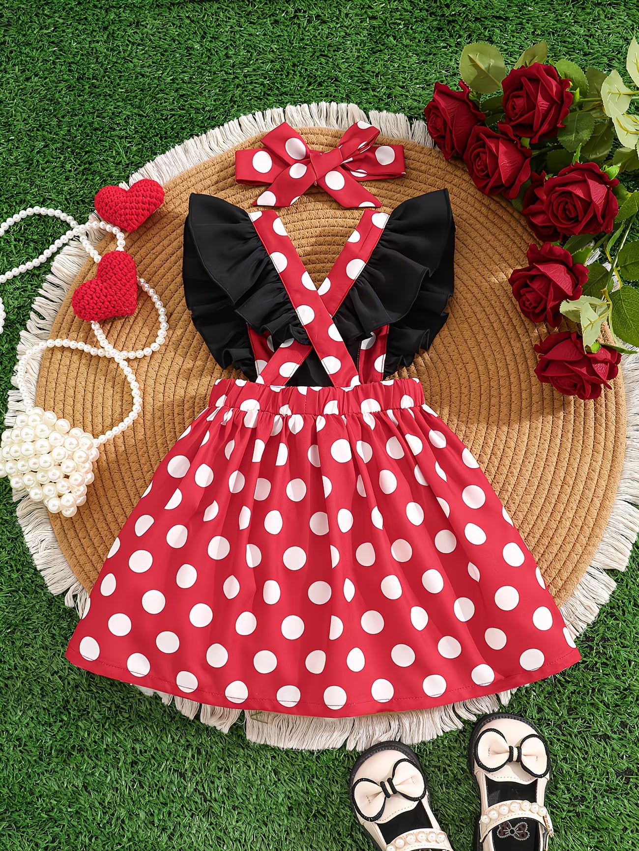 SweetDot™ Baby Girls Polka Dot Puff Dress Set | Puff Sleeve Dress with 3D Bow & Headband