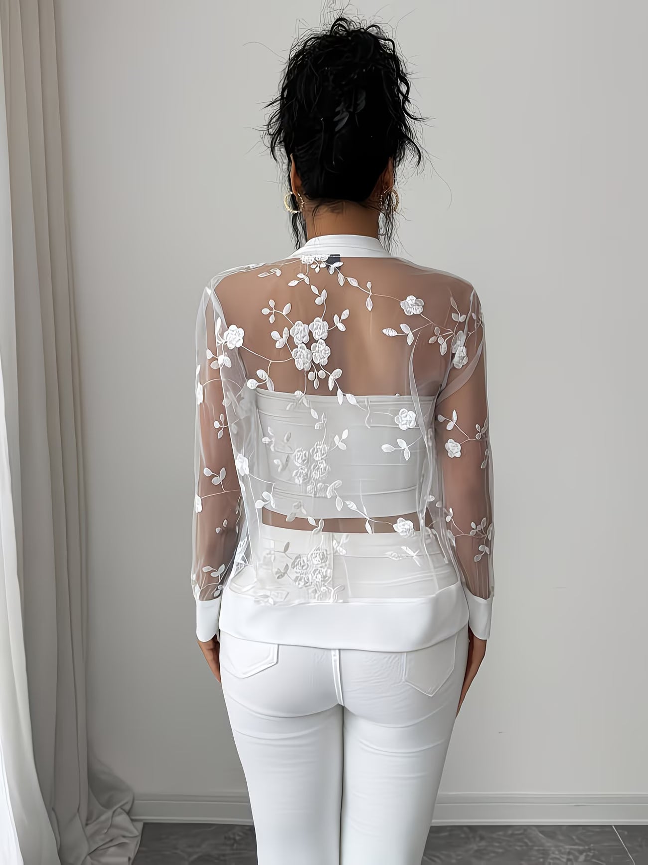 BloomAir™ Floral Embroidered Sheer Mesh Bomber Jacket | Lightweight Zip-Up Spring & Summer Layer for Women
