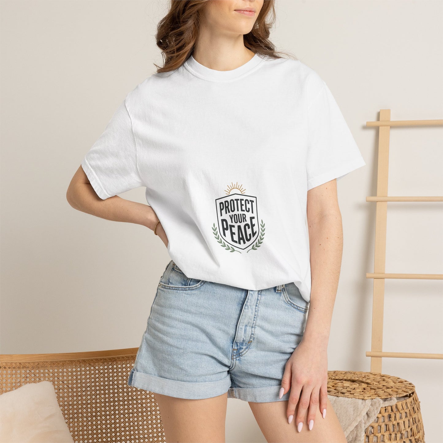 Protect Your Peace T-Shirt — Minimal Shield Graphic, Inspirational Casual Tee