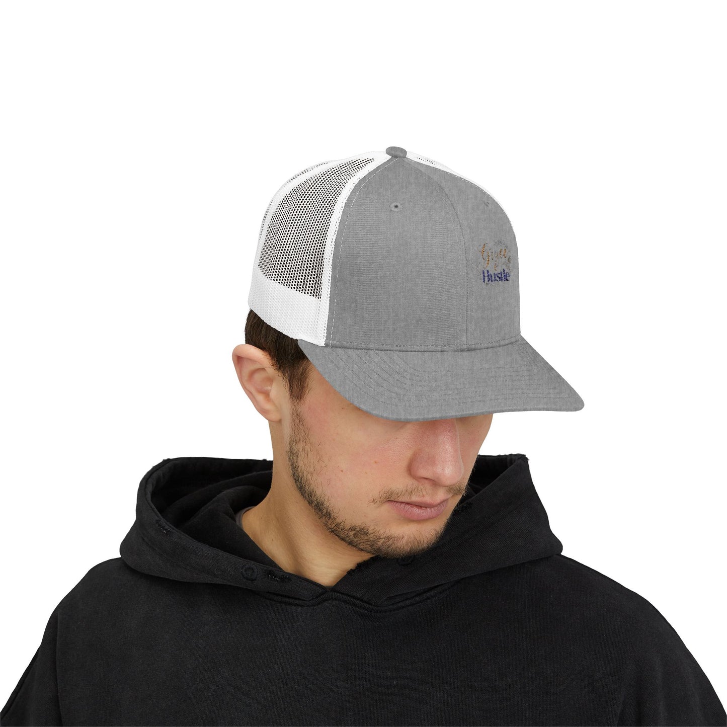 Hustle Snapback Trucker Cap – Embroidered 'Hustle' Logo Mesh Hat
