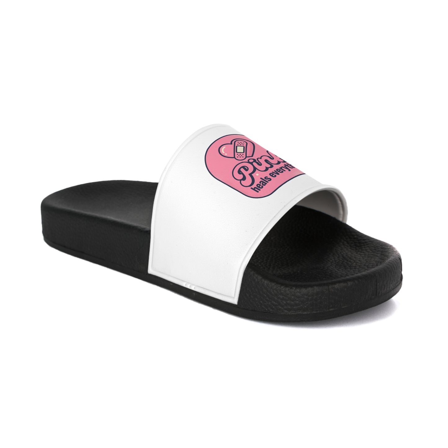 Women's Slide Sandals — Pink 'Pura Vida' Heart Graphic Pool Slides