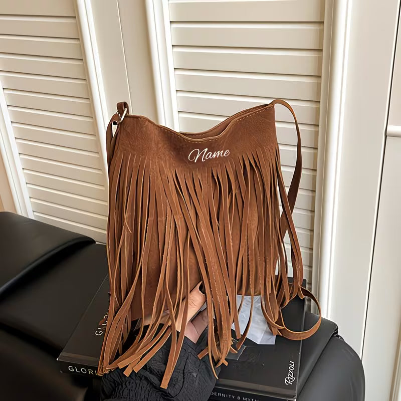 Women's Personalized Bohemian Fringe Crossbody Bag | Custom Initial Tassel Shoulder Purse