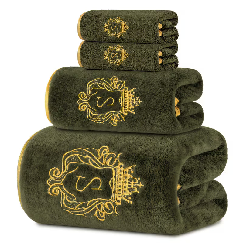 Luxury 4-Piece Bath Towel Set | Soft Solid Color Towels with Golden Edge Detail
