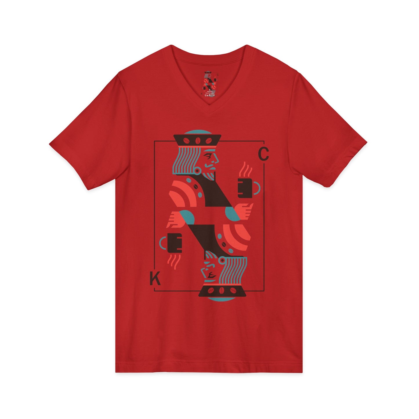 King of Cups Playing Card V‑Neck Tee — Retro Minimalist Tarot/Deck Design