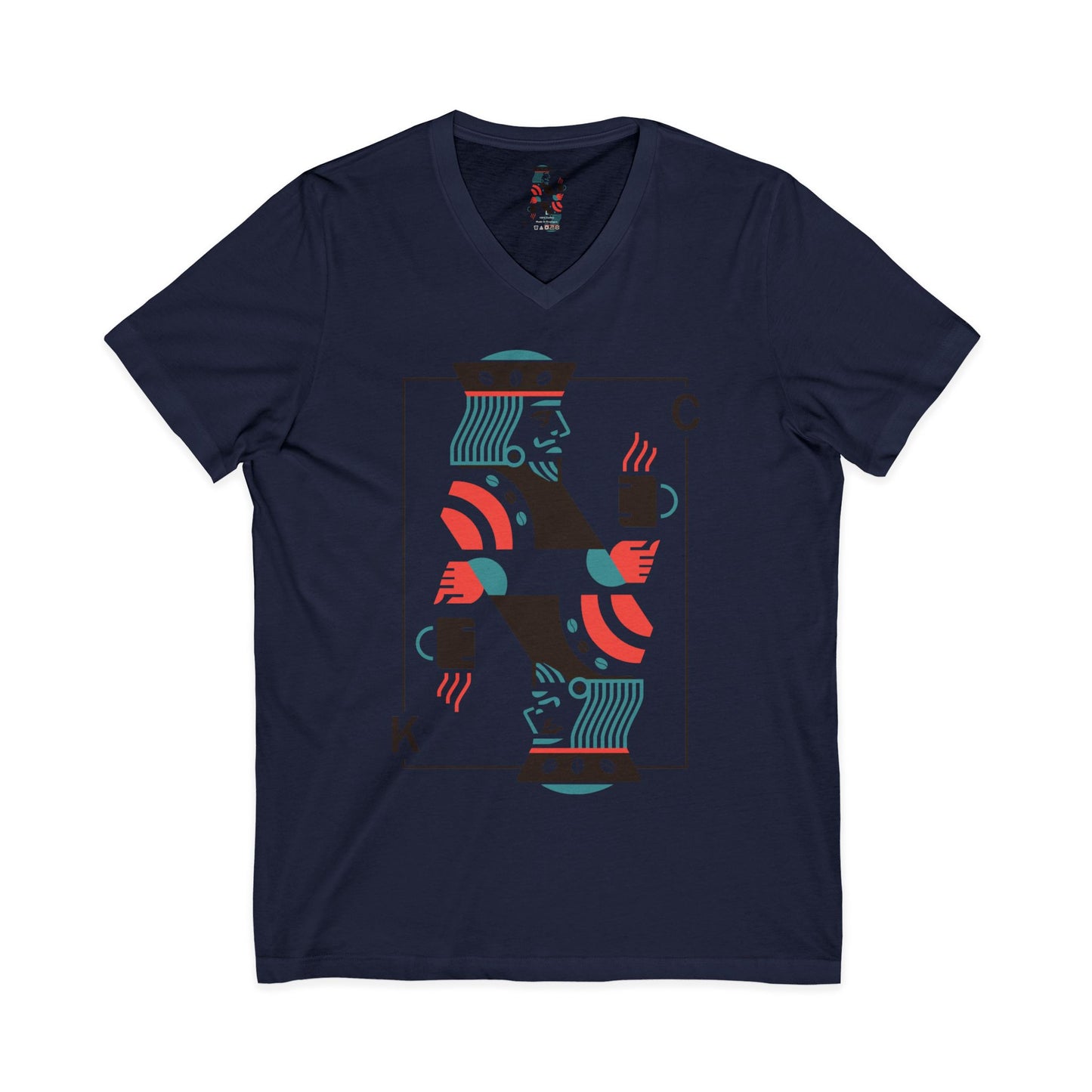 King of Cups Playing Card V‑Neck Tee — Retro Minimalist Tarot/Deck Design