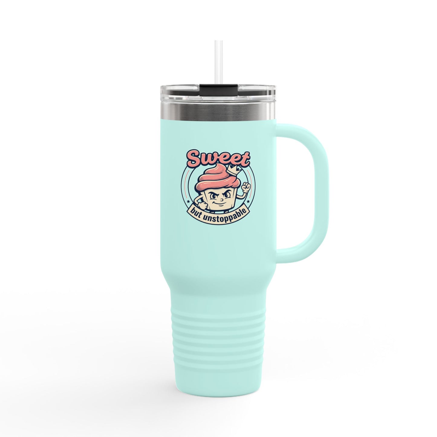 40oz Insulated Travel Mug — "Sweet but Unstoppable" Retro Dessert Design
