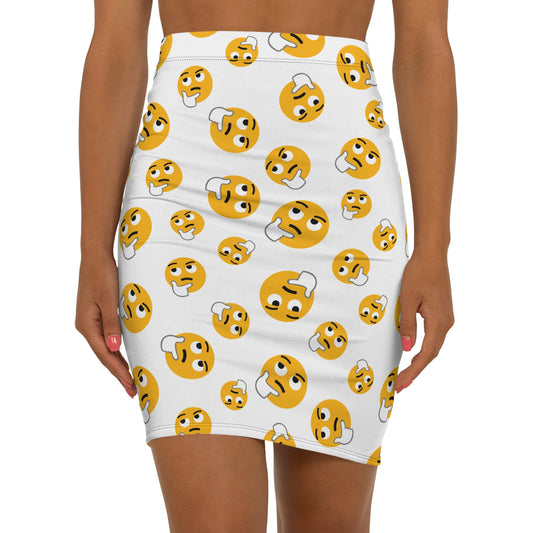 Thinking Emoji Pencil Skirt — Playful All-Over Print Midi Skirt