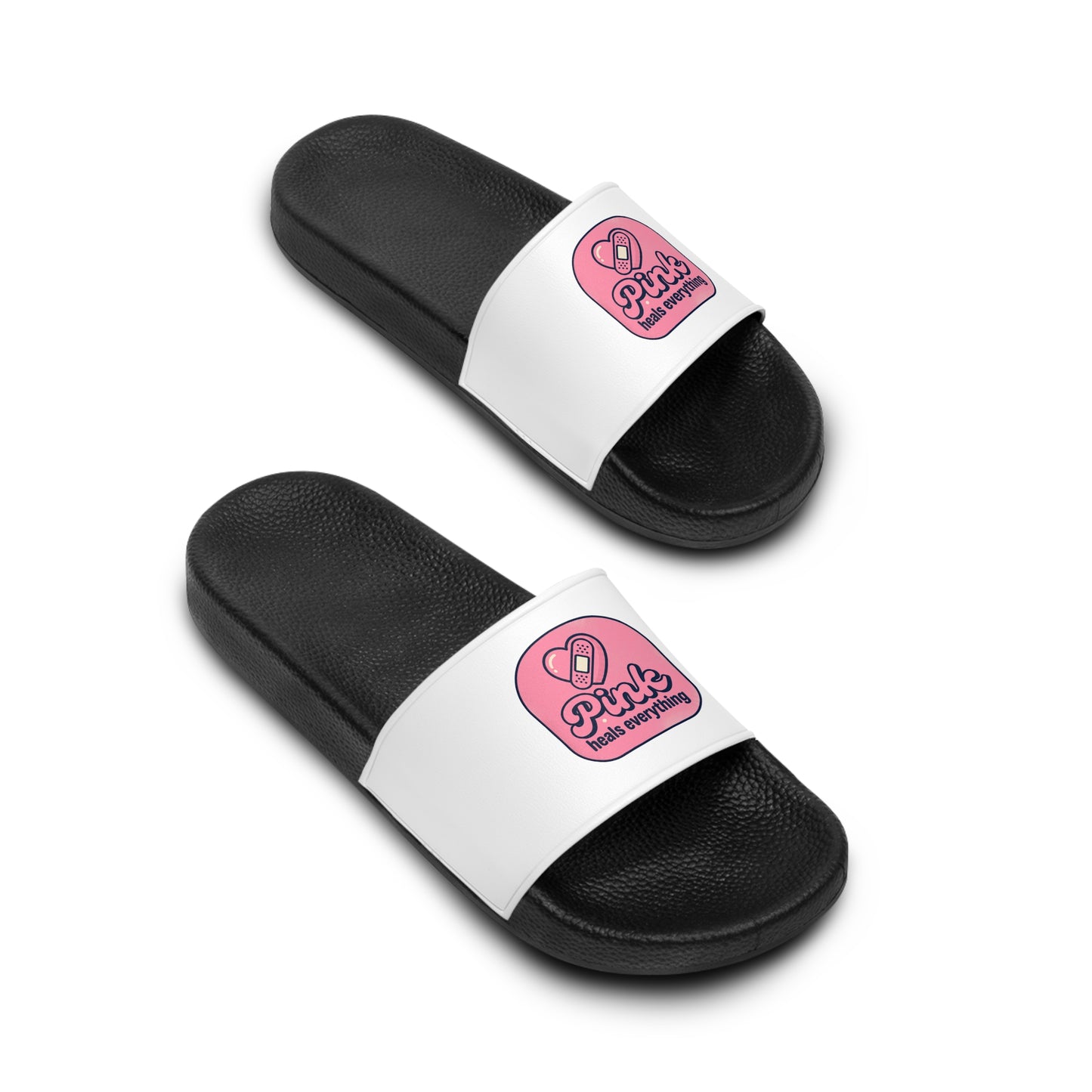 Women's Slide Sandals — Pink 'Pura Vida' Heart Graphic Pool Slides