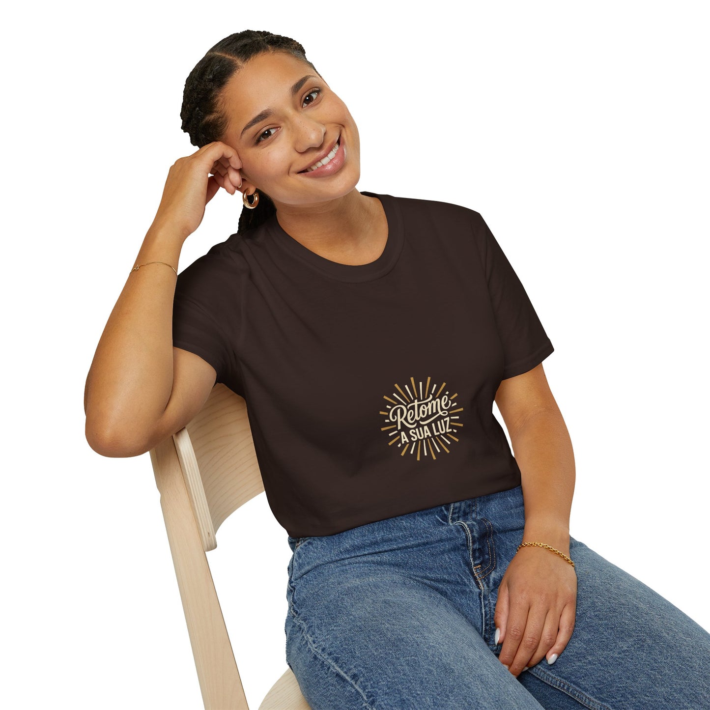 Camiseta — "Retome a sua luz" (Estampa Sunburst)