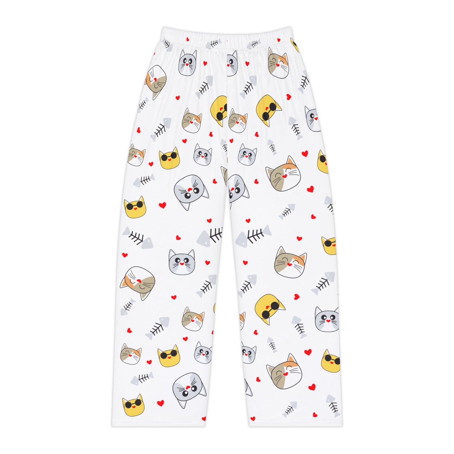 Cat Emoji Print Pajama Pants — Cute Kawaii Sleepwear for Women