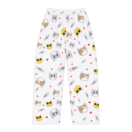 Cat Emoji Print Pajama Pants — Cute Kawaii Sleepwear for Women