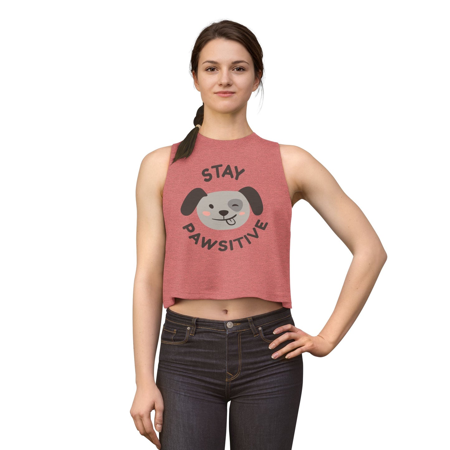 Stay Pawsitive Crop Top — Cute Dog Graphic Women's Tank