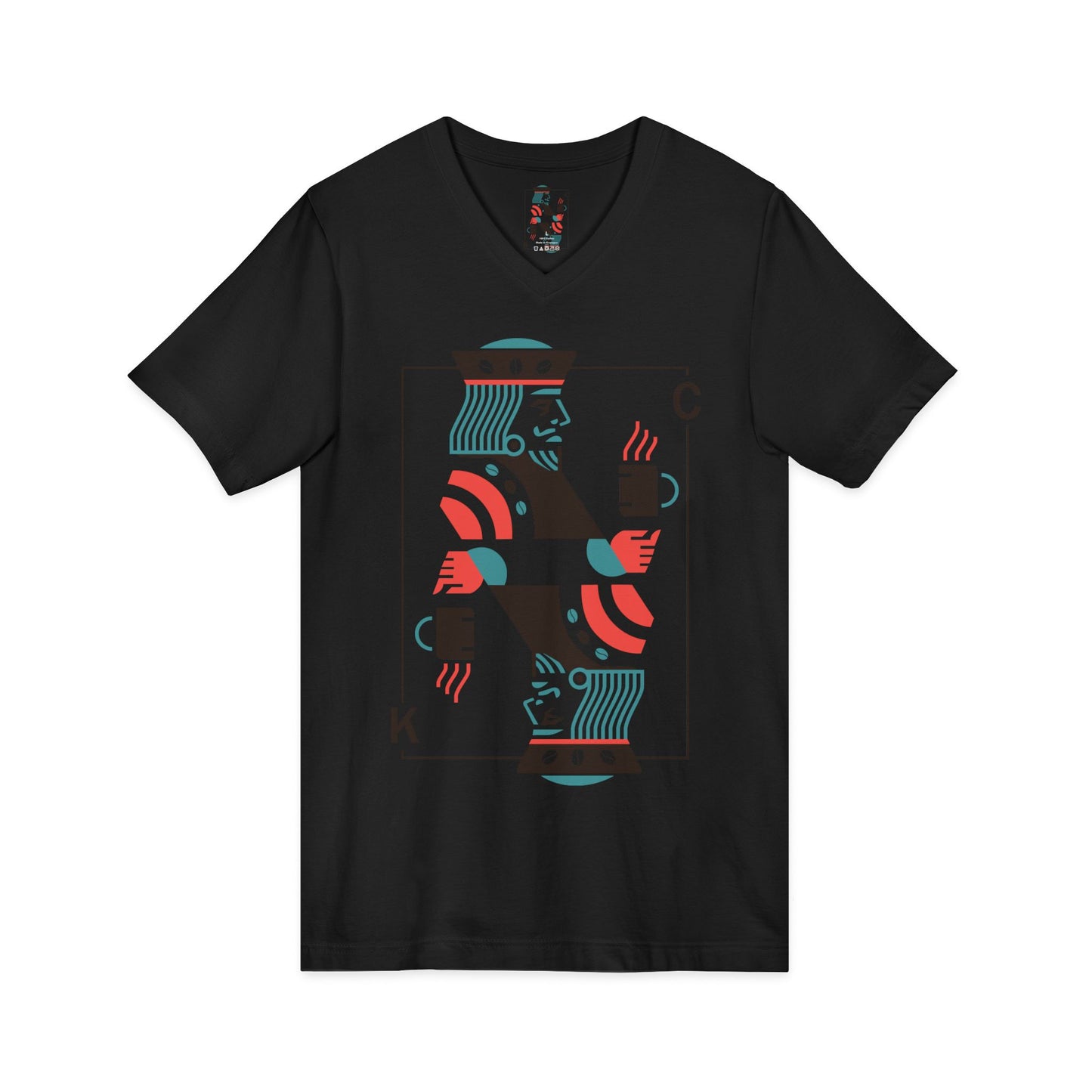 King of Cups Playing Card V‑Neck Tee — Retro Minimalist Tarot/Deck Design