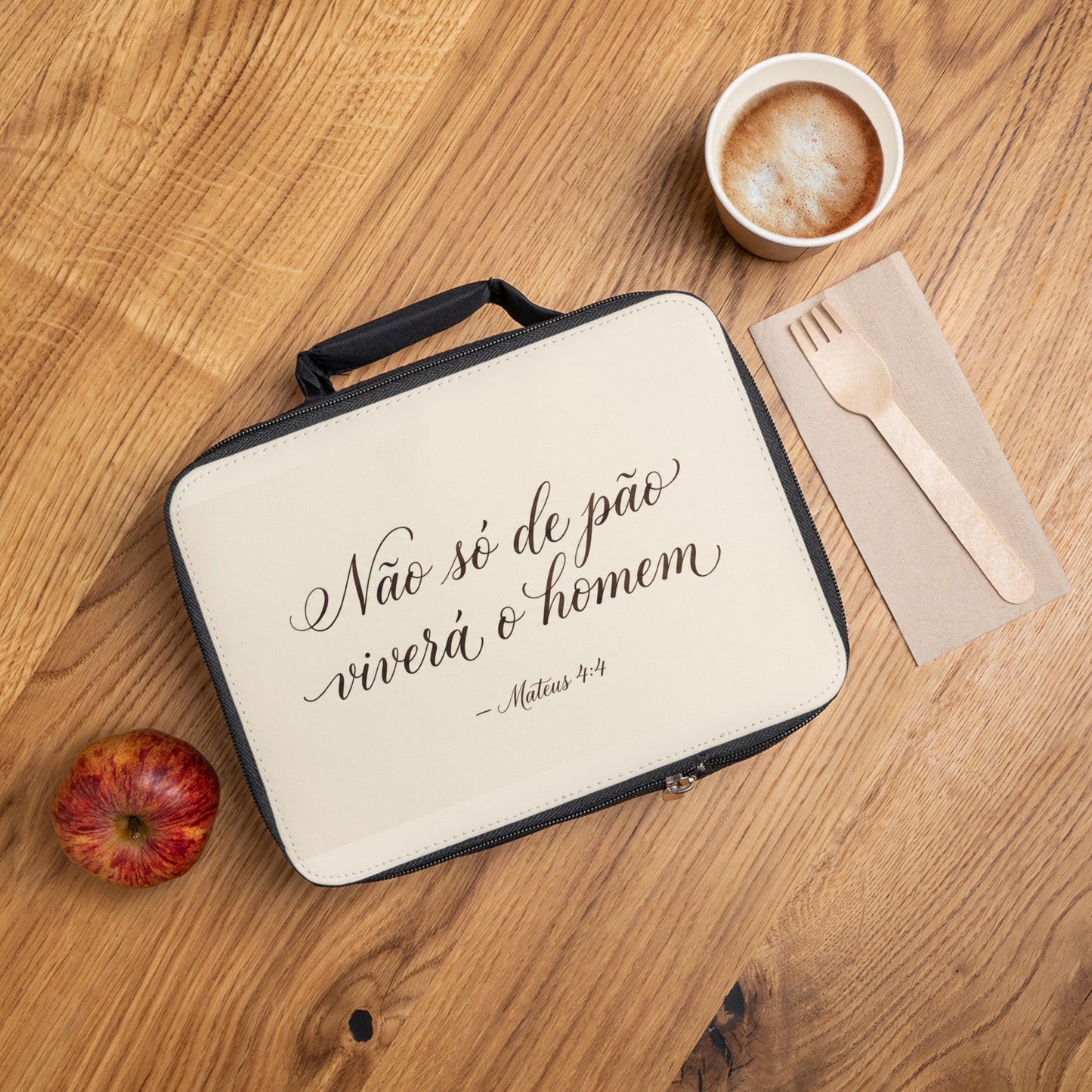 Lunch Bag — "Não só de pão viverá o homem" Inspirational Scripture Lunch Bag