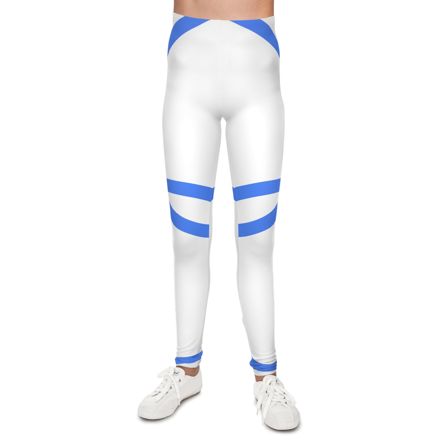 Minimal Blue Arc Pattern Youth Leggings — All-Over Print
