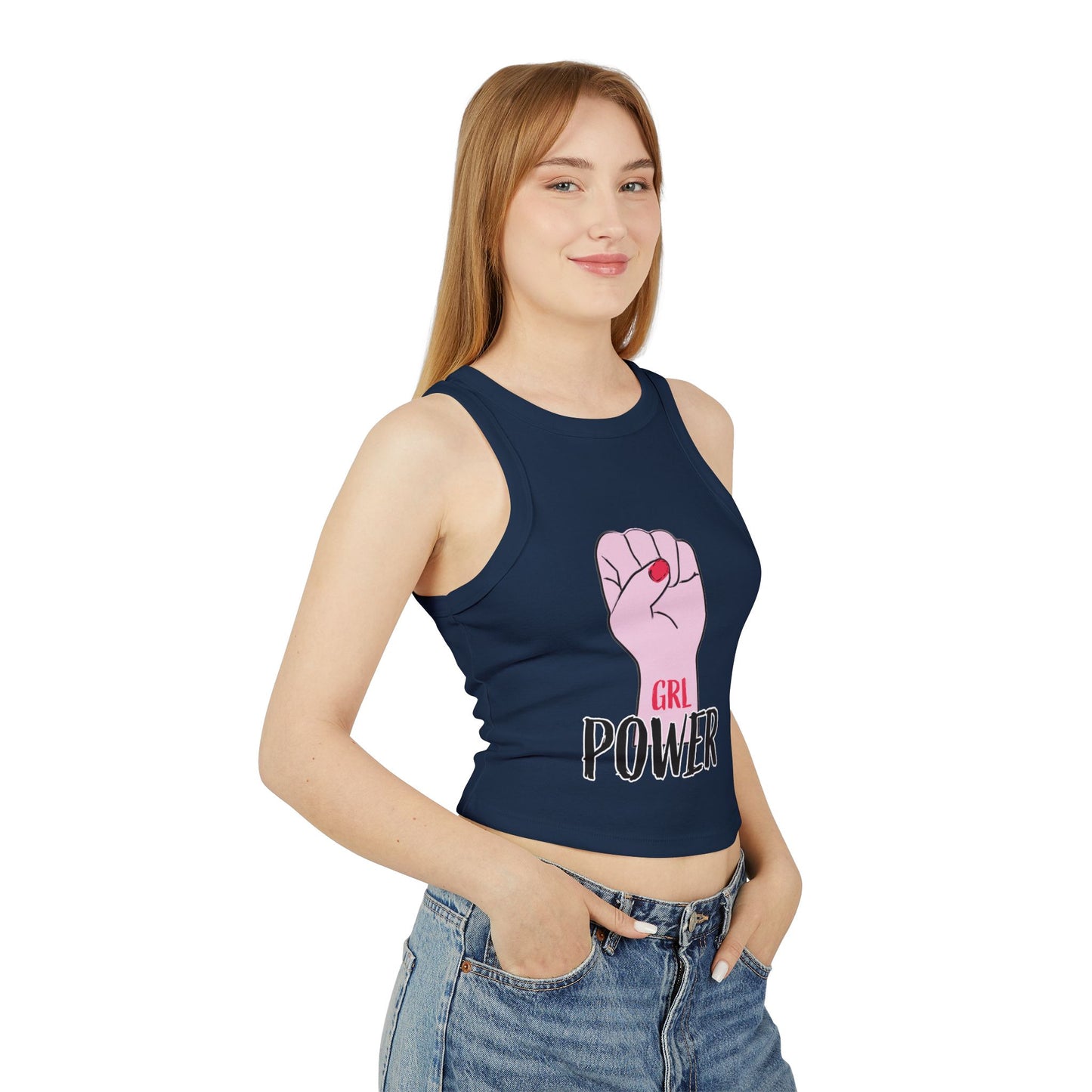 GRL Power Tank Top — Feminist Pink Fist Crop Racerback