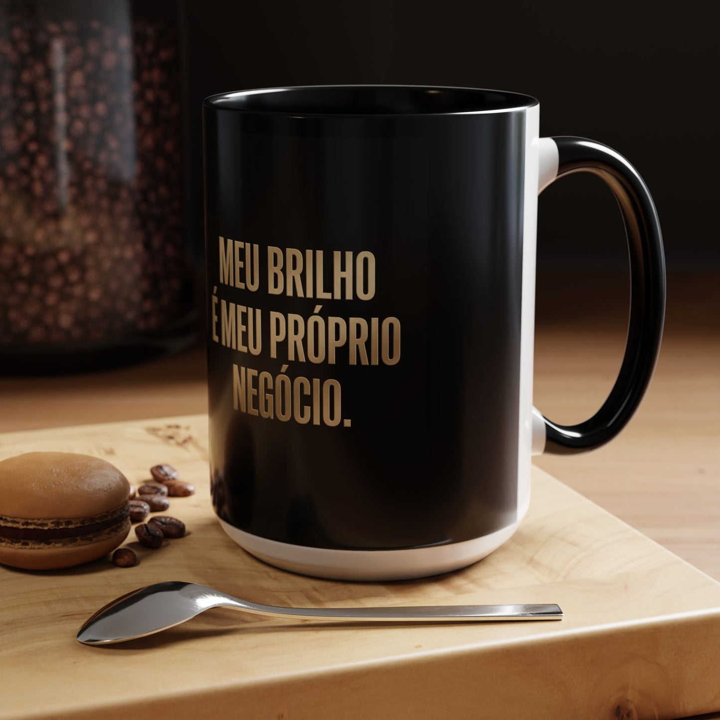 Caneca de café - Caneca inspiradora com detalhes pretos "Meu Brilho É Meu Próprio Negócio" (11/15 onças)