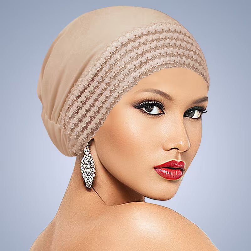 LaceLuxe™ Solid Color Turban | Fashionable Lace Trim Everyday Cap for Women