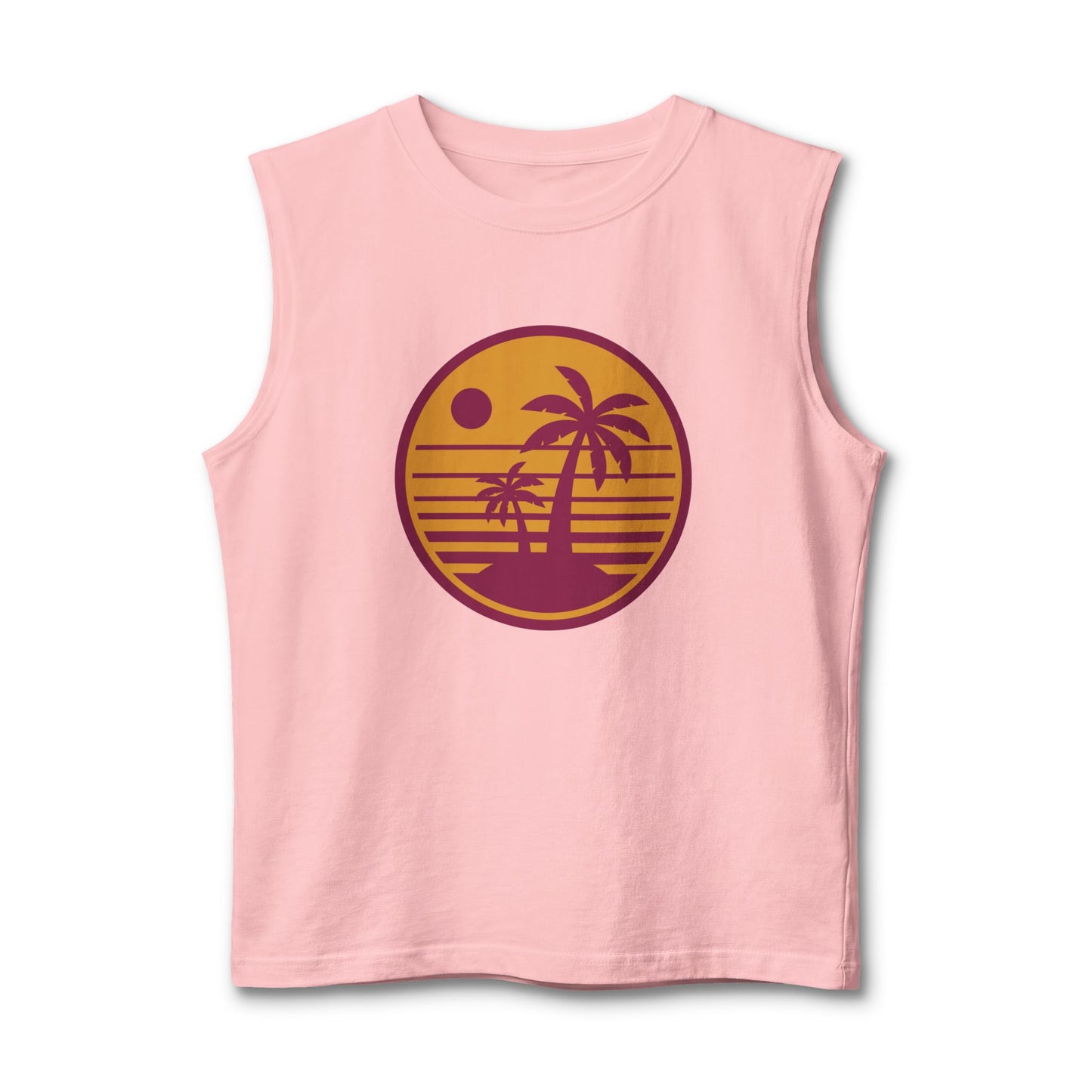 Palm Sunset Muscle Tank — Retro Beach Graphic Tank Top
