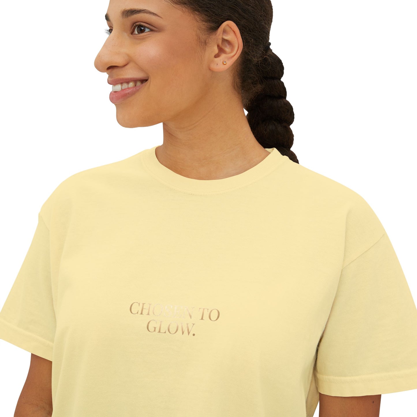 Minimalist Women's Boxy Tee — 'Carefree & Calm' Embroidered Crop T-Shirt