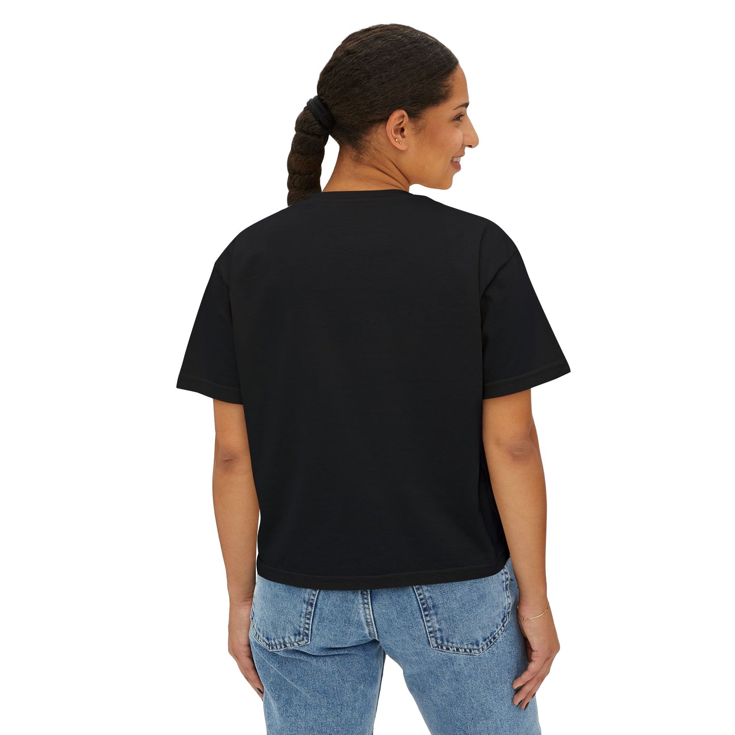 Minimalist Women's Boxy Tee — 'Carefree & Calm' Embroidered Crop T-Shirt