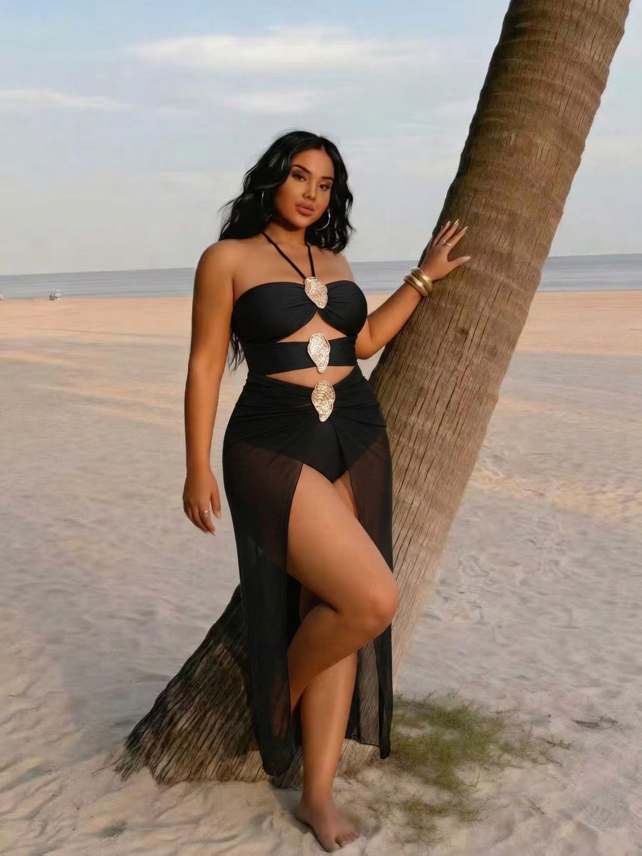 Midnight Elegance Skirted Halter Swimsuit