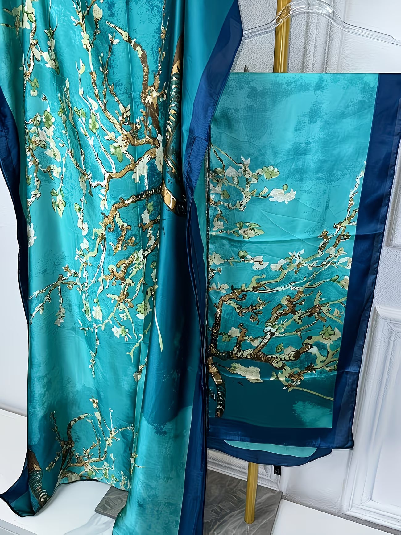 Elegant Tree Print Loose Fit Maxi Dress with Batwing Sleeves & Matching Headscarf | Modest Flow Collection