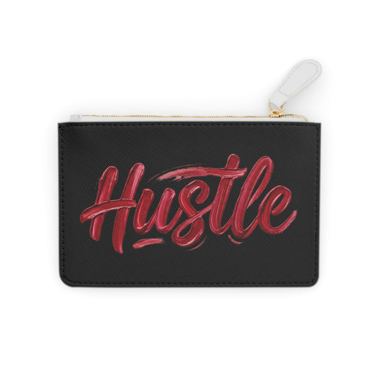 Hustle Mini Clutch Bag — Black Zip Pouch with Red Script "Hustle"