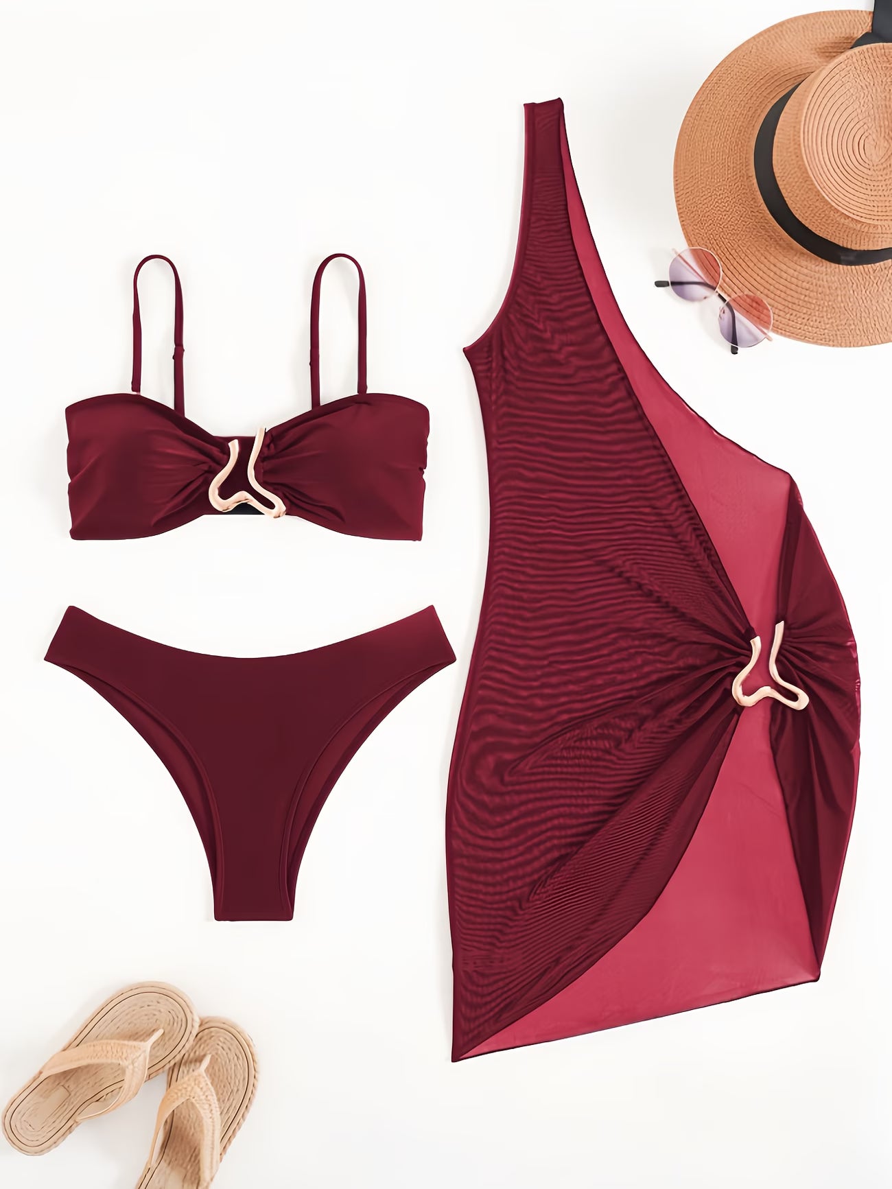 Azure Glow 3-Piece Halter Bikini Set