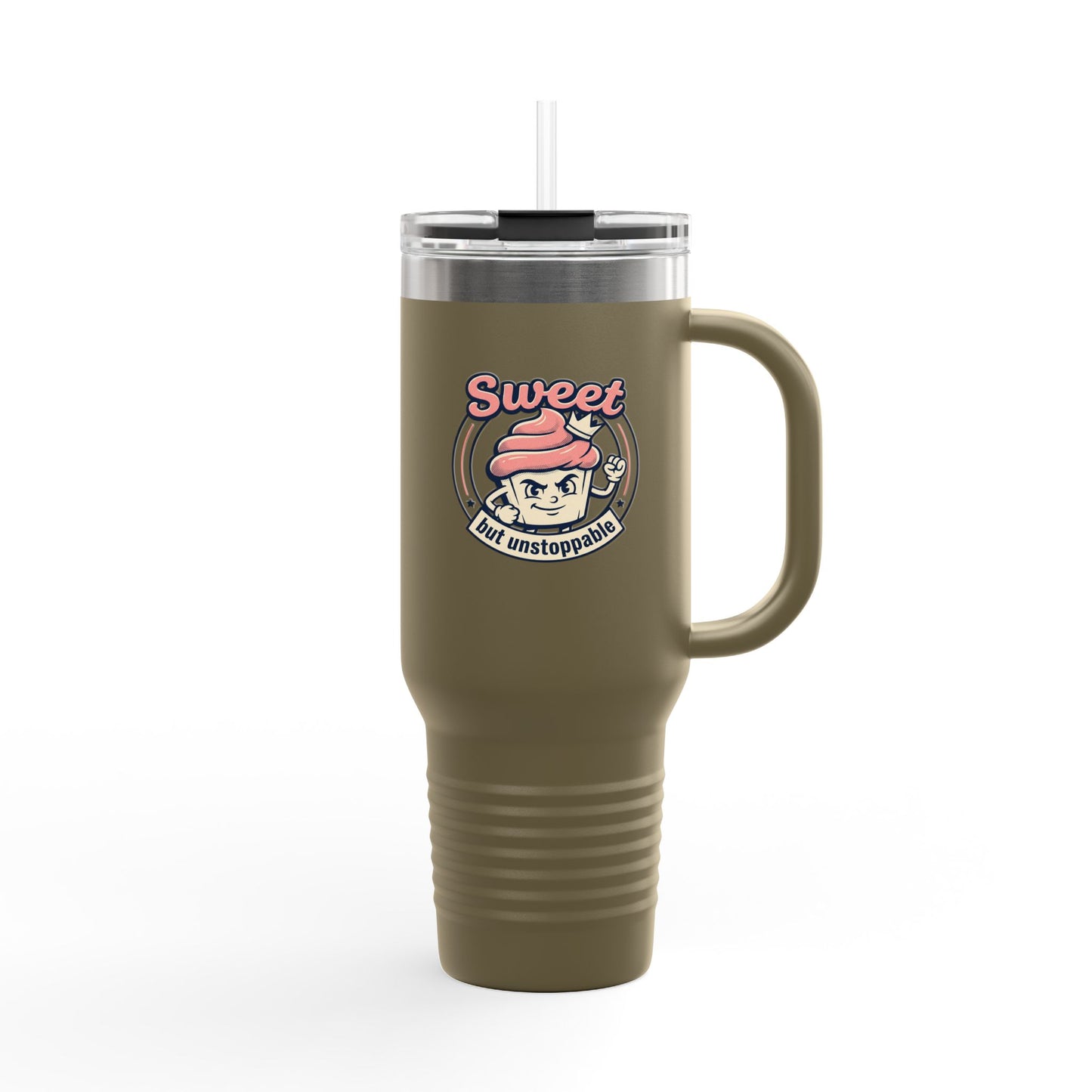 40oz Insulated Travel Mug — "Sweet but Unstoppable" Retro Dessert Design