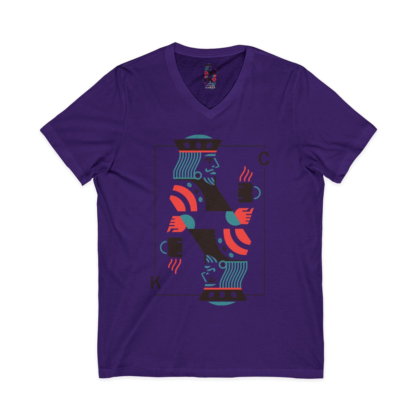 King of Cups Playing Card V‑Neck Tee — Retro Minimalist Tarot/Deck Design