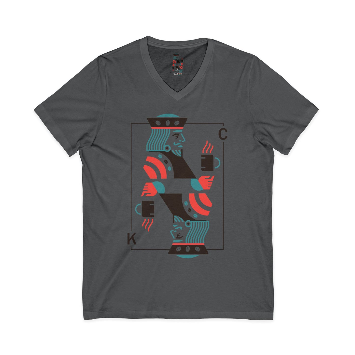 King of Cups Playing Card V‑Neck Tee — Retro Minimalist Tarot/Deck Design