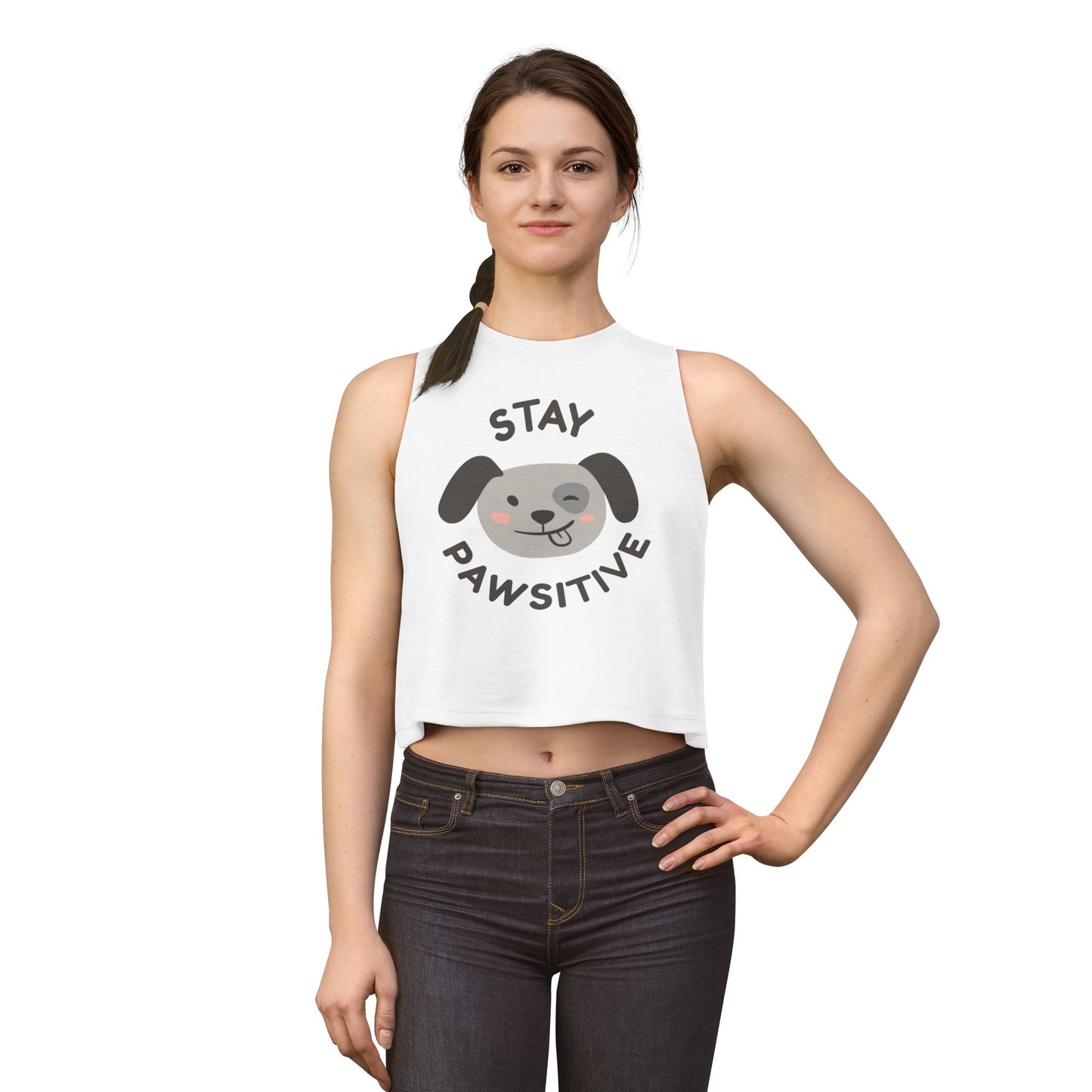 Stay Pawsitive Crop Top — Cute Dog Graphic Women's Tank