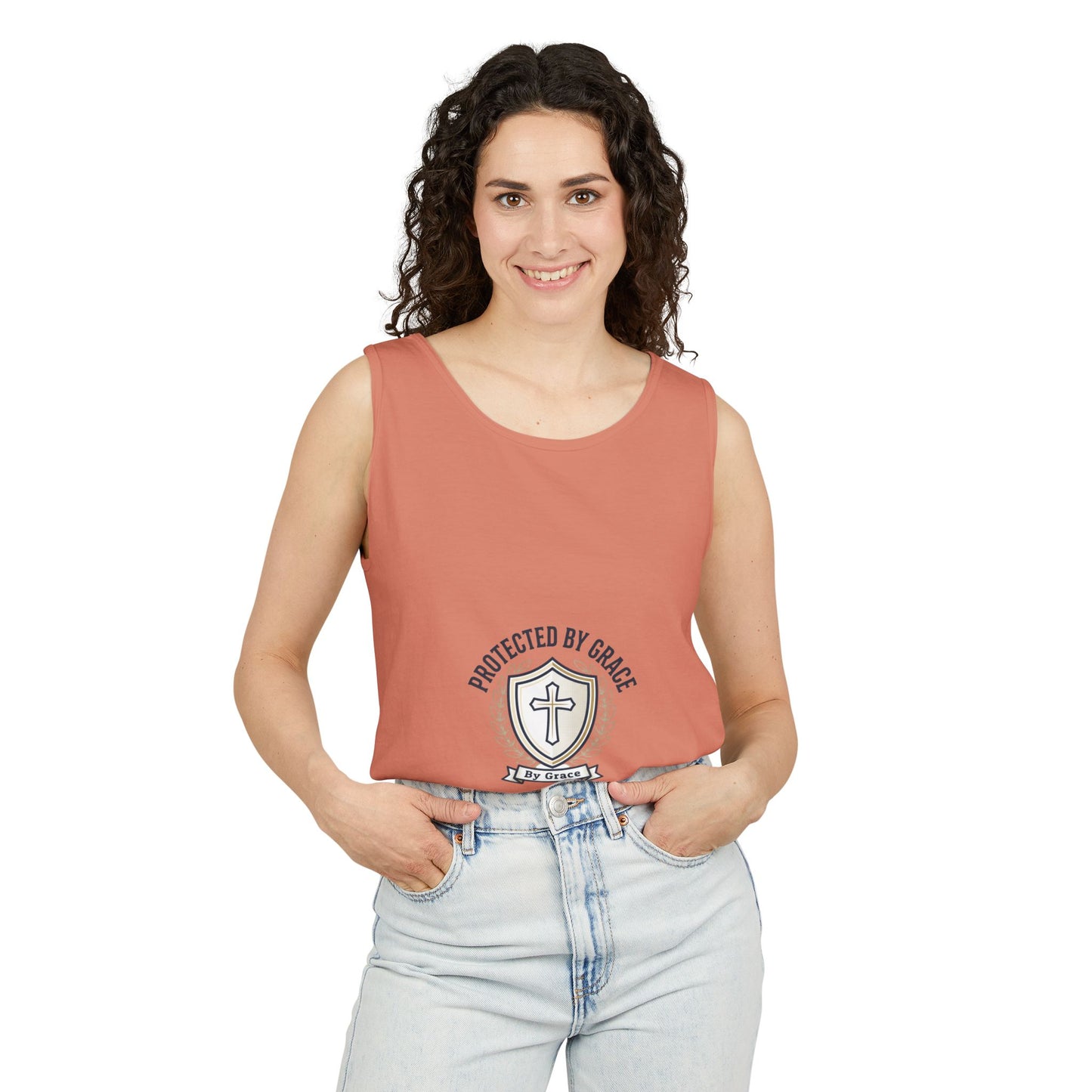 Protected by Grace Cross Tank Top — Christian Faith Graphic