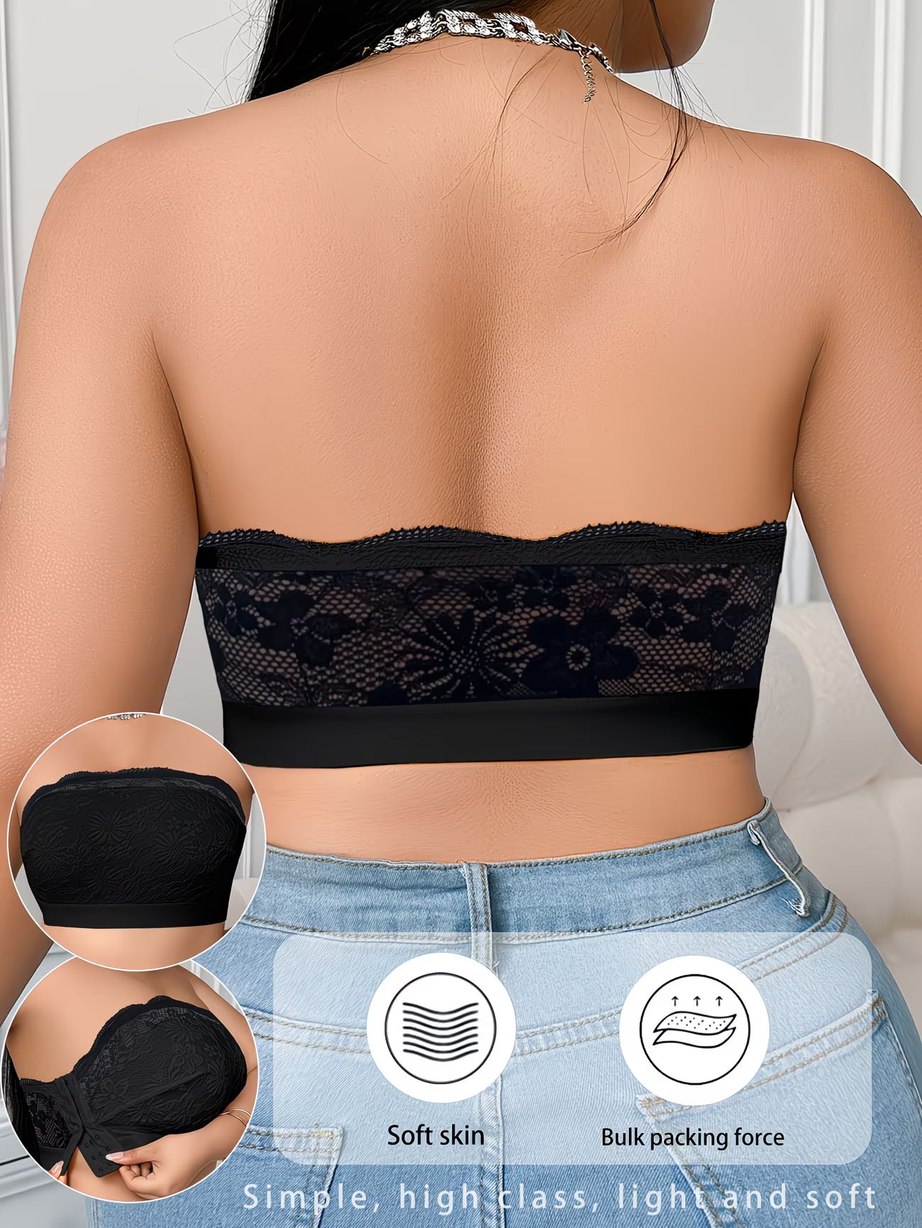 LaceEase™ Plus Size Wire-Free Bra | Lace Panel Comfort Bralette with Side Buckle