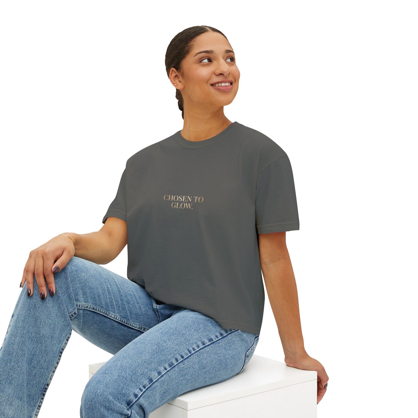Minimalist Women's Boxy Tee — 'Carefree & Calm' Embroidered Crop T-Shirt