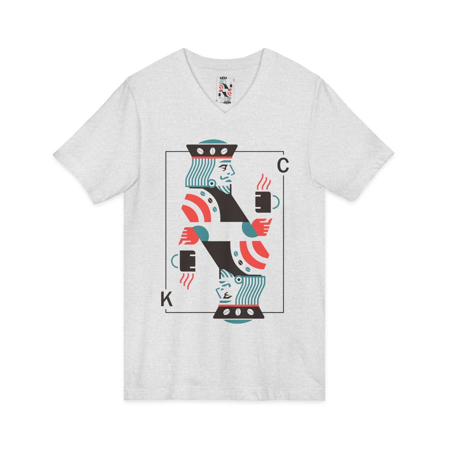 King of Cups Playing Card V‑Neck Tee — Retro Minimalist Tarot/Deck Design