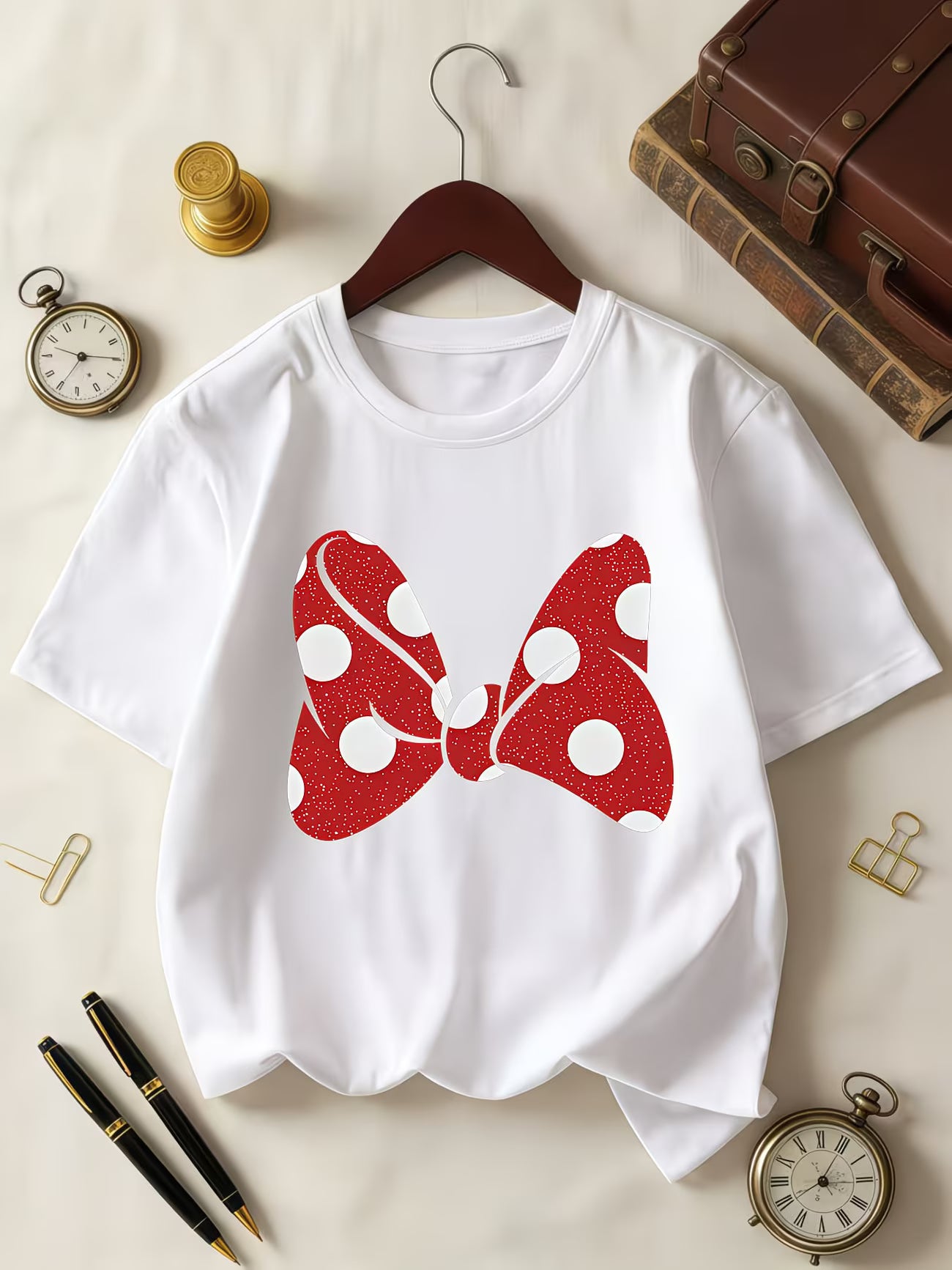 RetroBow™ Polka Dot Short Sleeve Tee | Red & White Sweet Print Summer Top for Women