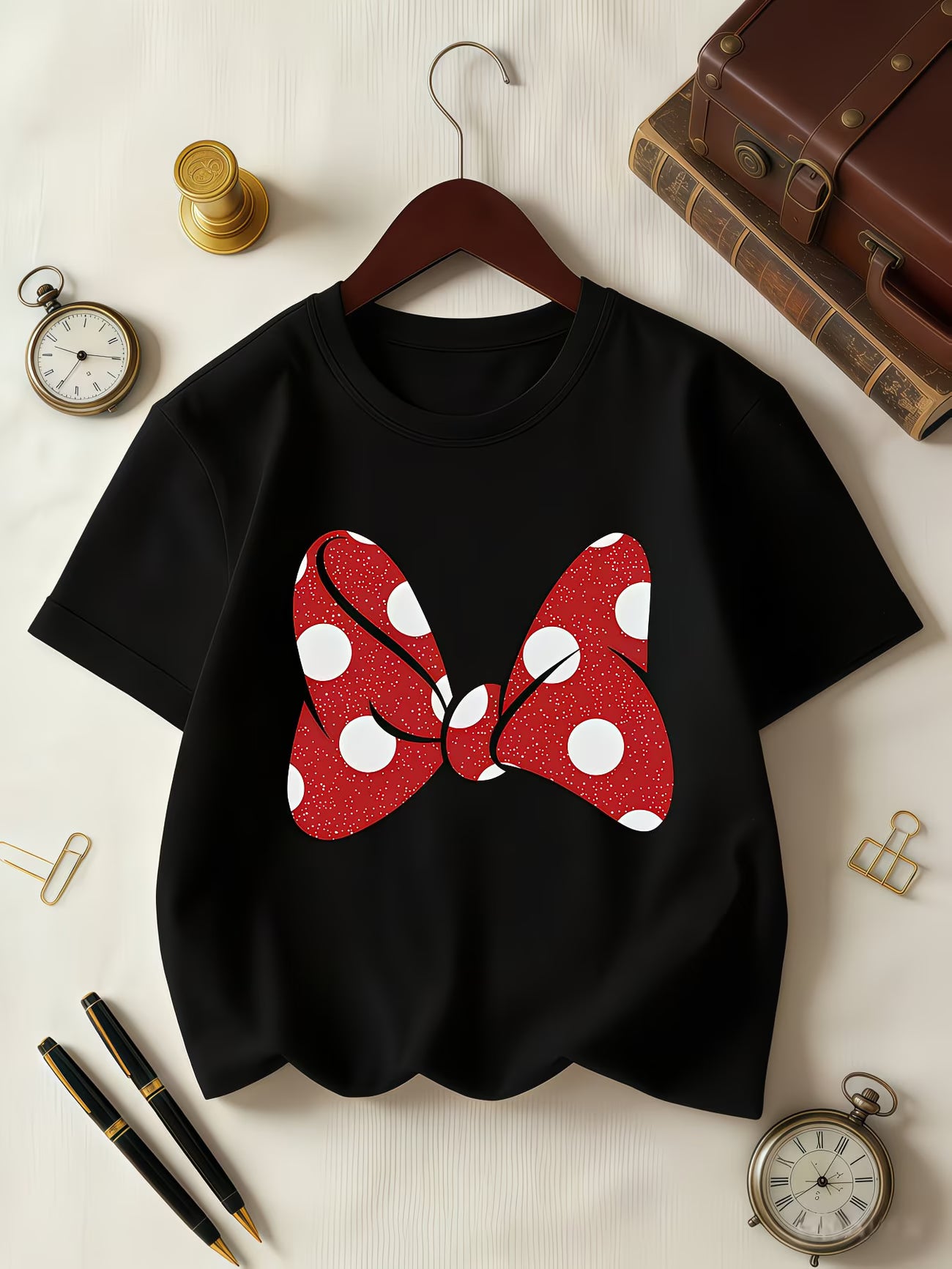 RetroBow™ Polka Dot Short Sleeve Tee | Red & White Sweet Print Summer Top for Women