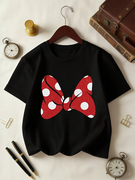RetroBow™ Polka Dot Short Sleeve Tee | Red & White Sweet Print Summer Top for Women
