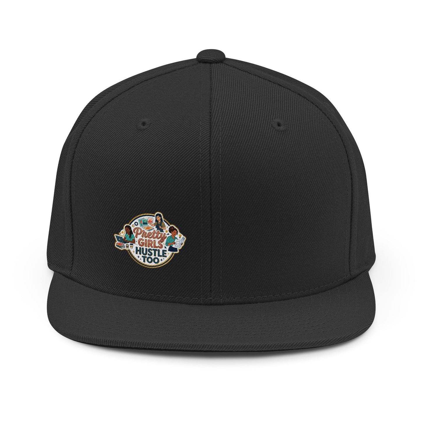 Snapback Hat — "Girlz Hustle Too" Retro Floral Logo Cap